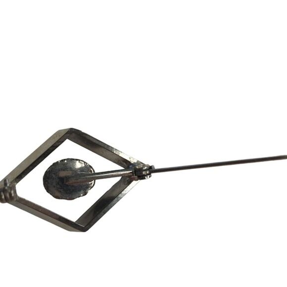 Tiger’s Eye Brooch Pin Geometric Silver Tone Acadamia 1970’s Vintage - Picture 6 of 8